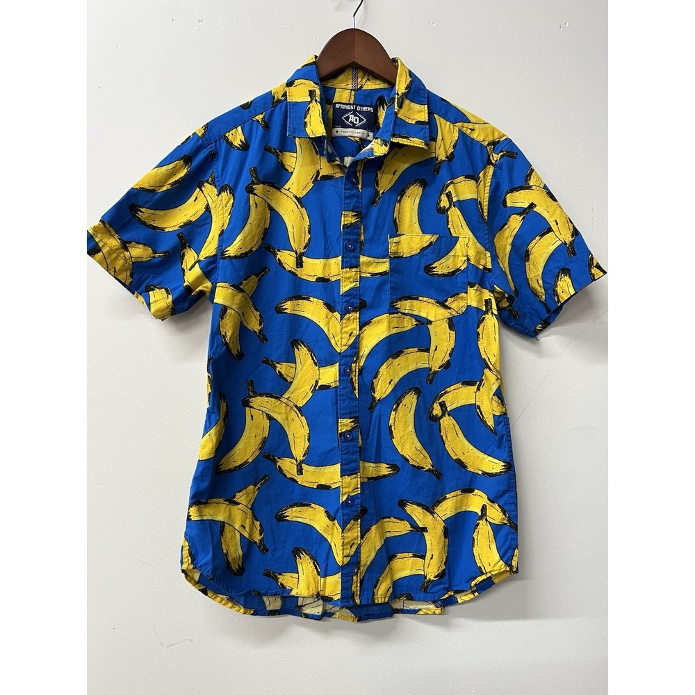 Vintage Amongst Others Aop Banana Print Men's Shirt Short Sleeve Blue Medium